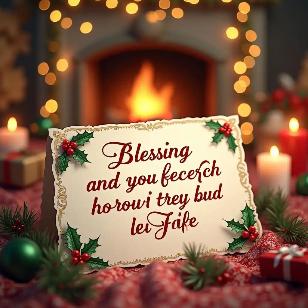 “Merry Christmas” is written in a delicate font, surrounded by snowflakes and decorations.