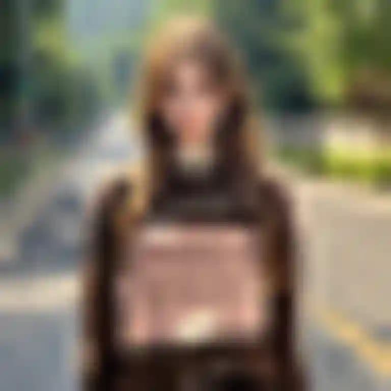 Una donna con una graziosa felpa a collo alto posa con sicurezza su una strada, mostrando l'effetto del cambio di vestiti AI.