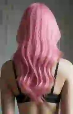 분홍색 웨이브 머리를 가진 여성의 뒷모습. AI 이미지 생성기의 머리 색깔 옵션입니다.