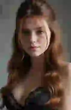 검은색 레이스 브라를 입은 중간 머리를 층층이 쌓은 여성. AI 이미지 생성기의 헤어 스타일 옵션입니다.