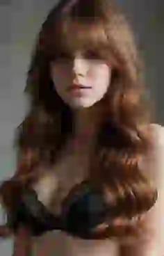 블랙 레이스 브라에 헐렁한 큰 파도를 가진 여자. AI 이미지 생성기의 헤어 스타일 옵션입니다.