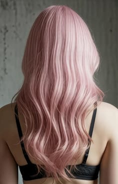 연한 분홍색 머리를 한 여성의 뒷모습. AI 이미지 생성기의 머리 색깔 옵션입니다.