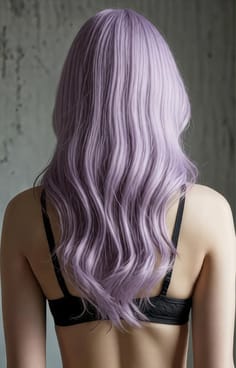 연한 보라색 머리카락을 가진 여성의 뒷모습. AI 이미지 생성기의 머리 색깔 옵션입니다.