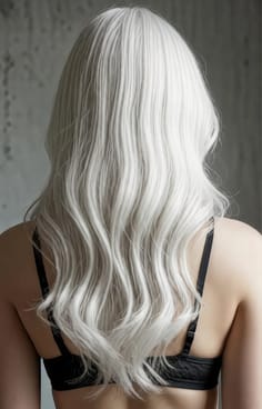 하얀 웨이브 머리를 한 여성의 뒷모습. AI 이미지 생성기의 머리 색깔 옵션입니다.