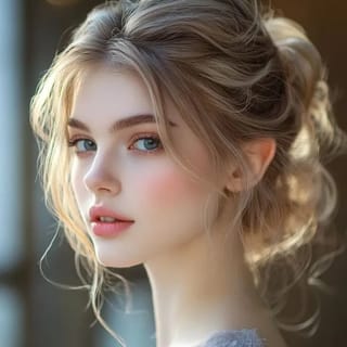 Блондинка с свободной булочкой. Шаблон модели для замены лица на фотографии.