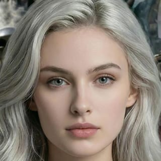 Женщина с платиновыми волосами и зелеными глазами. Шаблон модели для замены лица на фотографии.