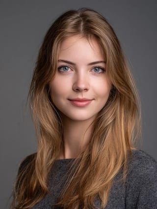 Молодая европейка со светло-каштановыми волосами и голубыми глазами. Шаблон для замены лица на фото.
