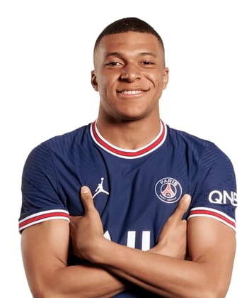 Mbappe i PSG hjemmebanetrøje. Modelskabelon til fotoudskiftning af ansigter.