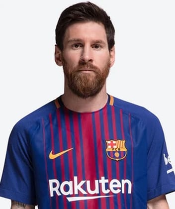 Messi i Barcelona hjemmebanetrøje. Modelskabelon til fotoudskiftning af ansigter.