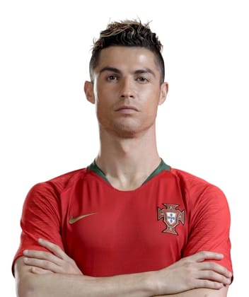 Ronaldo i Portugals hjemmebanetrøje. Modelskabelon til fotoudskiftning af ansigter.